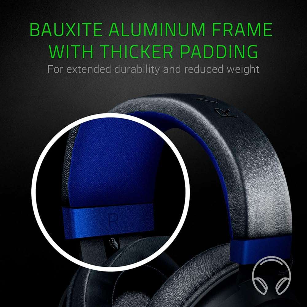 Razer Kraken Gaming Headset: Lightweight Aluminum Frame - Retractable Noise Isolating Microphone - for PC, PS4, PS5, Switch, Xbox One, Xbox Series X & S, Mobile - 3.5 mm Headphone Jack - Black/Blue - Image 5