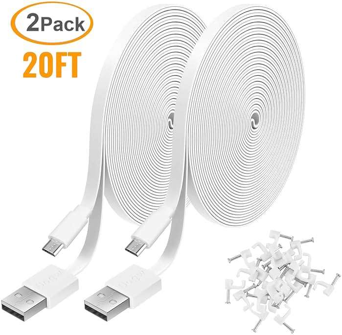 2 Pack 20FT Power Extension Cable Compatible with Wyze Cam v4/v3/OG,Wyze Cam Pan v3/v4,Blink,eufy,NestCam Indoor,Amazon Cloud Camera,USB A to USB C (White) - Image 9