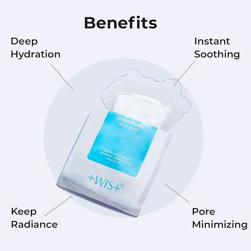 +WIS+ Hyaluronic Acid Face Mask 24 EA with Hyaluronic Acid Serum and Vitamin B5, Facial Mask for Dry Skin, Anti-Aging Mask to Plump and Repair Dehydrated Skin, Safe on Sensitive Skin,gifts for women - Image 8