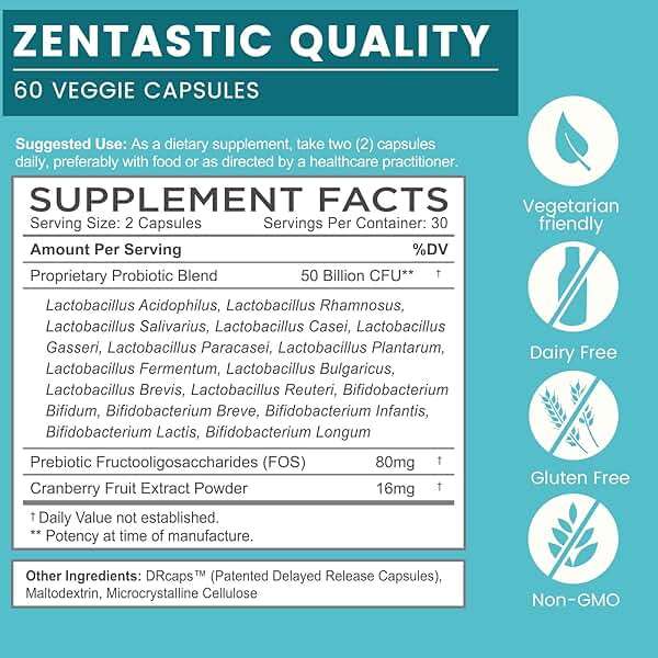 Zentastic Probiotics & Prebiotics Supplement - 50 Billion CFU - for Men & Women’s Immune & Digestive Health - 16 Strains - Shelf Stable - 60 Delayed Release Veggie Capsules - Image 2