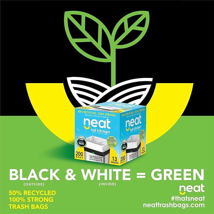 Neat Tall Kitchen 13 Gallon Drawstring Trash Bags - (MEGA 200 Count) - Triple Ply Fortified, Eco-Friendly 50% Recycled Material, Neutralize+ Odor Technology, Reversible Black and White Garbage Bags - Image 9