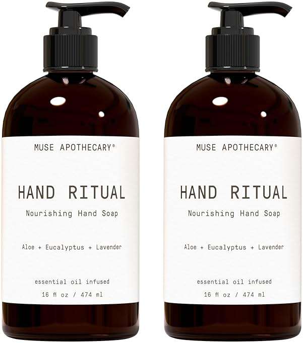 Muse Apothecary Hand Ritual - Aromatic and Nourishing Hand Soap, Infused with Natural Aromatherapy Essential Oils - USDA Certified Biobased - 16 oz, Aloe + Eucalyptus + Lavender, 2 Pack - Image 1