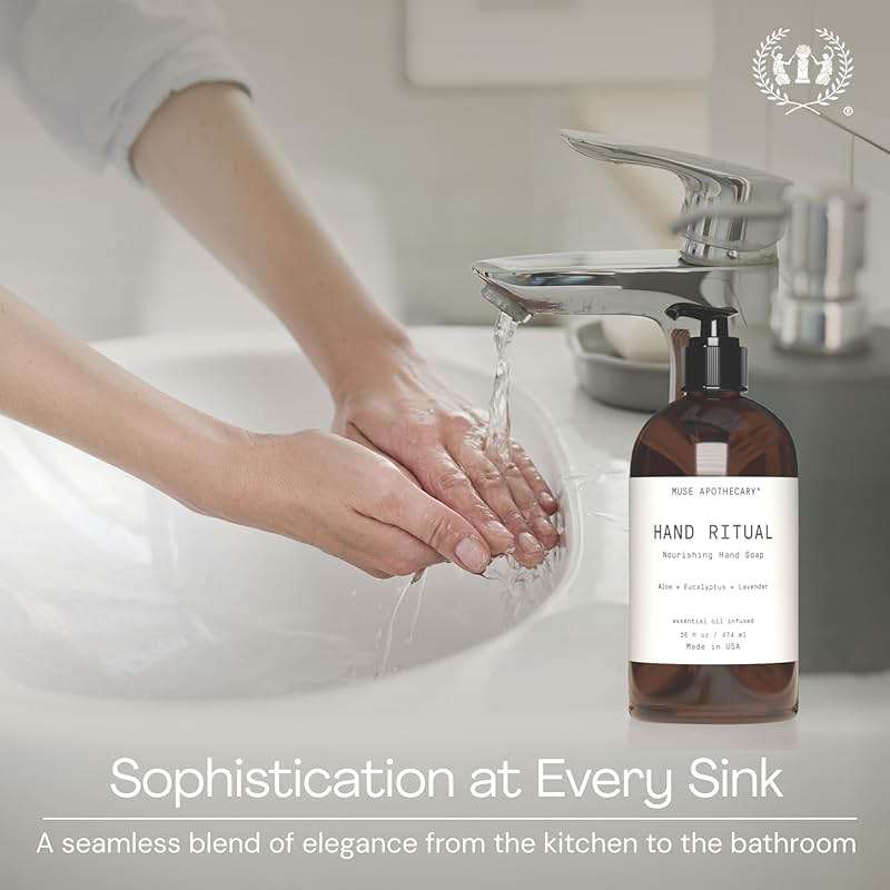 Muse Apothecary Hand Ritual - Aromatic and Nourishing Hand Soap, Infused with Natural Aromatherapy Essential Oils - USDA Certified Biobased - 16 oz, Aloe + Eucalyptus + Lavender, 2 Pack - Image 6