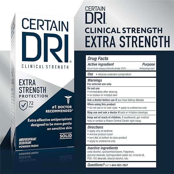 Certain Dri Extra Strength Clinical Solid Antiperspirant, 72-Hour Sweat & Odor Protection for Hyperhidrosis, Maximum-Strength, Powder Fresh Scent, 1.7 oz (Pack of 3) - Image 5