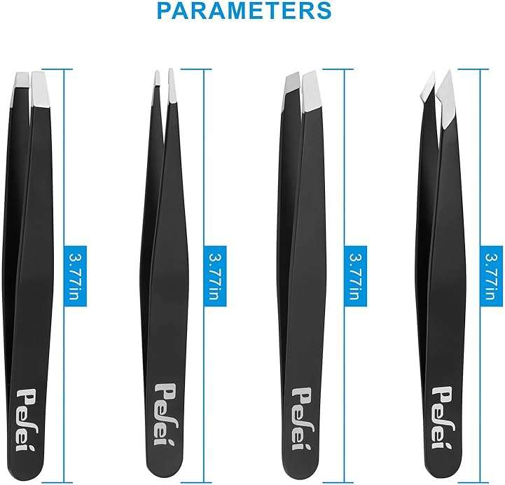 Pefei Tweezers Set - Professional Stainless Steel Tweezers for Eyebrows - Great Precision for Facial Hair, Splinter and Ingrown Hair Removal (Black) - Image 2