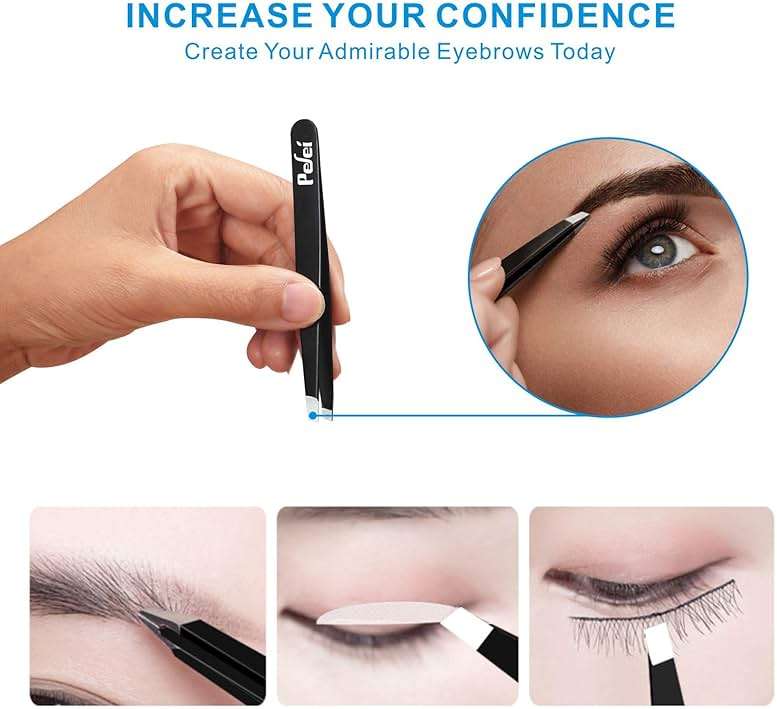 Pefei Tweezers Set - Professional Stainless Steel Tweezers for Eyebrows - Great Precision for Facial Hair, Splinter and Ingrown Hair Removal (Black) - Image 3