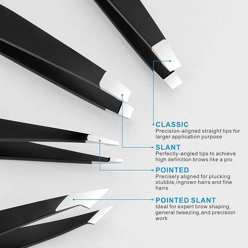Pefei Tweezers Set - Professional Stainless Steel Tweezers for Eyebrows - Great Precision for Facial Hair, Splinter and Ingrown Hair Removal (Black) - Image 4