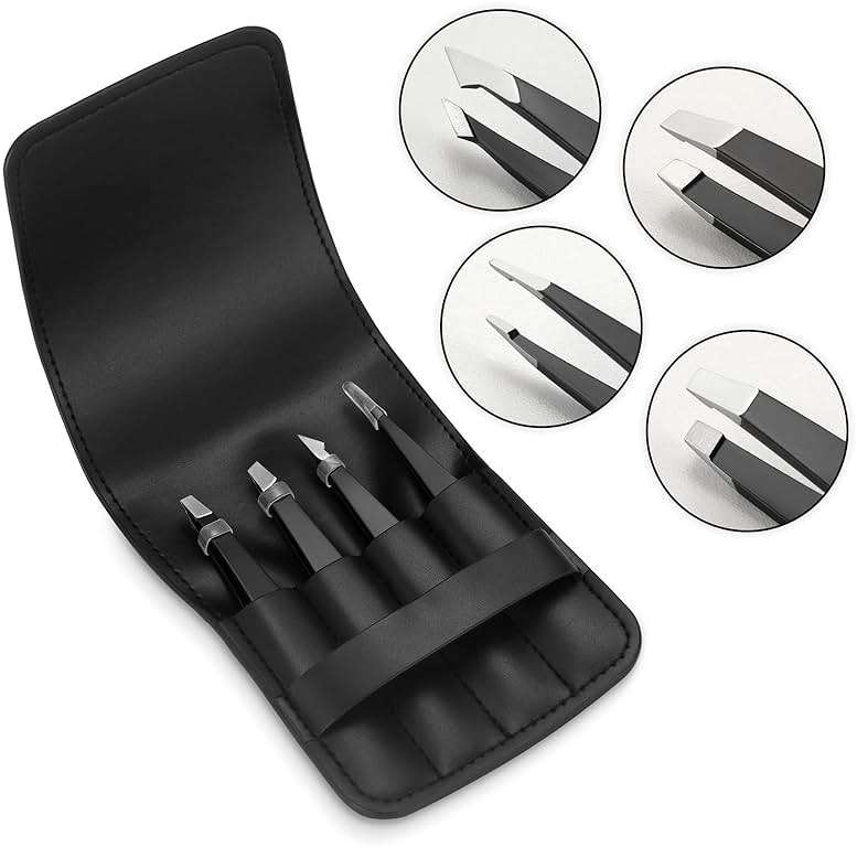Pefei Tweezers Set - Professional Stainless Steel Tweezers for Eyebrows - Great Precision for Facial Hair, Splinter and Ingrown Hair Removal (Black) - Image 6