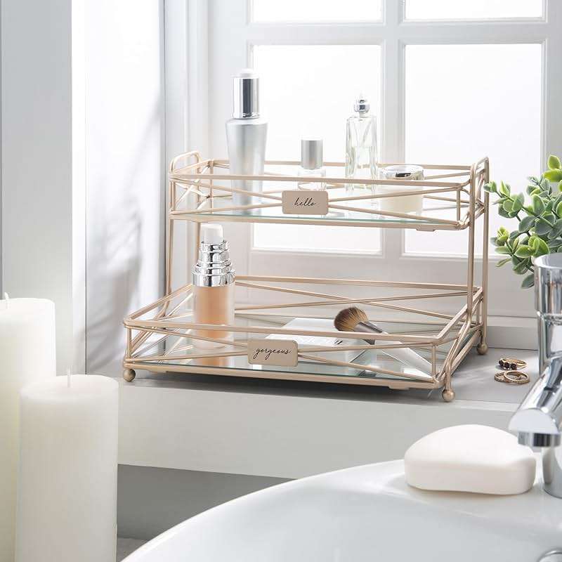 Home Details Satin Gold 2 Tier Vanity Tower (27174-SGOLD) - Image 2