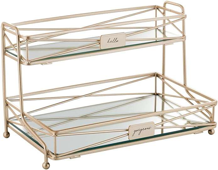 Home Details Satin Gold 2 Tier Vanity Tower (27174-SGOLD) - Image 3