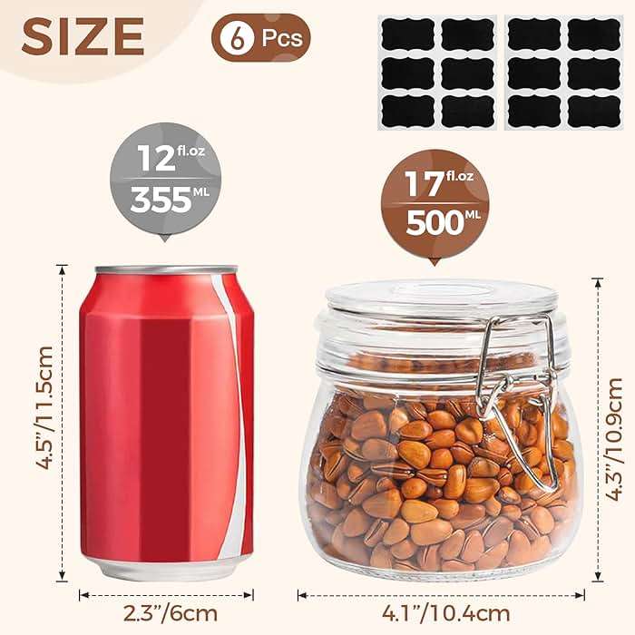 ComSaf 6-Pack 17oz Short Glass Jars for Drawers, Small Airtight Food Canisters for Spices, Nuts & Kids Snacks, Pint Sized Canning Jar Set for Jams, Pickles & Pantry Organization - Image 3