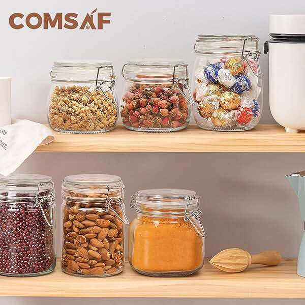 ComSaf 6-Pack 17oz Short Glass Jars for Drawers, Small Airtight Food Canisters for Spices, Nuts & Kids Snacks, Pint Sized Canning Jar Set for Jams, Pickles & Pantry Organization - Image 6