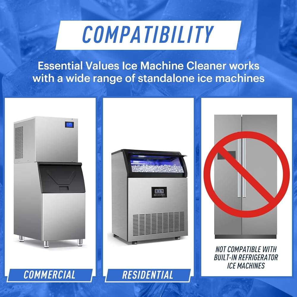 Essential Values Ice Machine Cleaner and Descaler, 2 Pack x 16 fl oz, Nickel Safe Descaler, Ice Maker Cleaner Compatible with All Major Brands (Scotsman, KitchenAid), Made in the USA - Image 6
