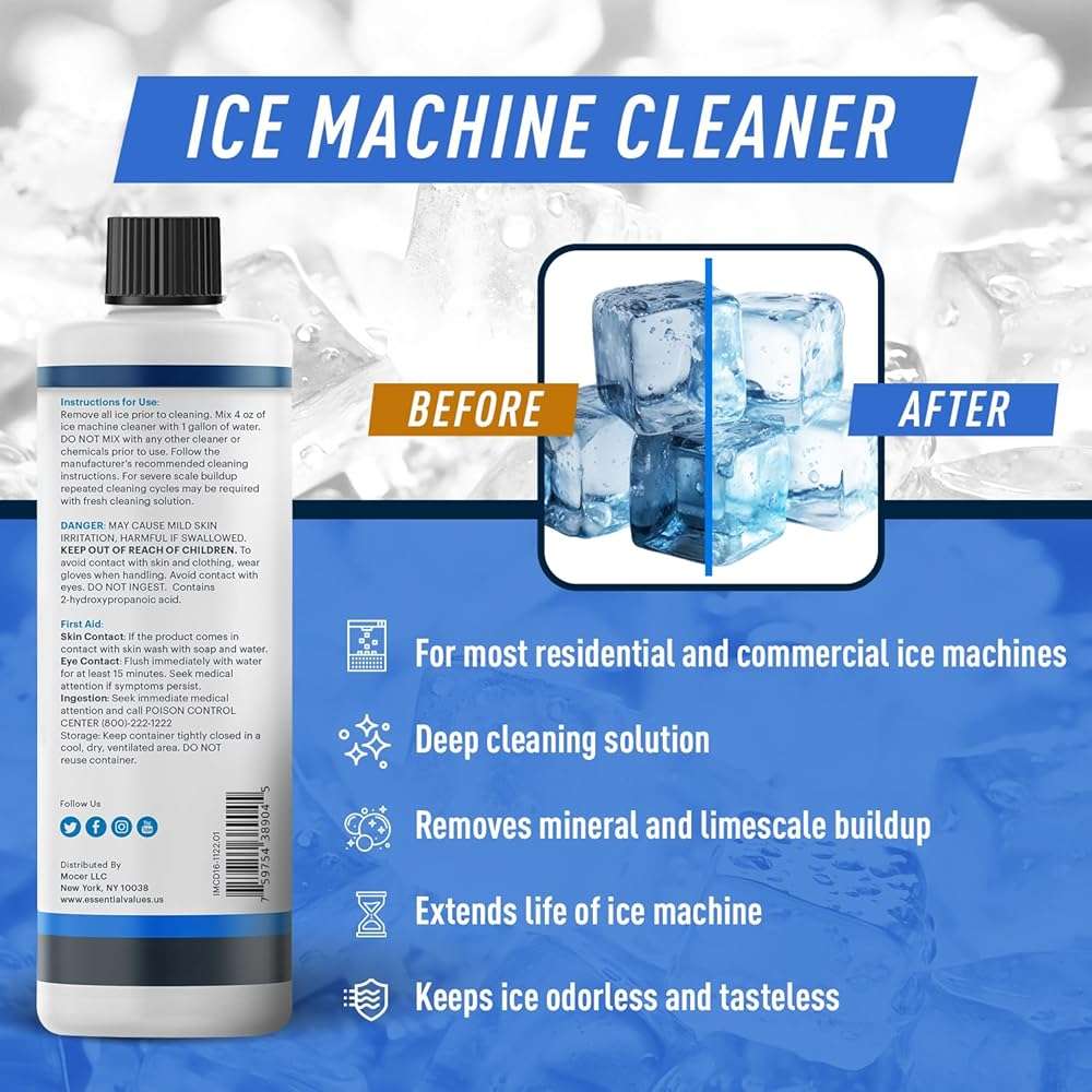 Essential Values Ice Machine Cleaner and Descaler, 2 Pack x 16 fl oz, Nickel Safe Descaler, Ice Maker Cleaner Compatible with All Major Brands (Scotsman, KitchenAid), Made in the USA - Image 7