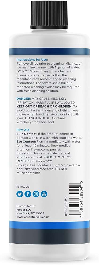 Essential Values Ice Machine Cleaner and Descaler, 2 Pack x 16 fl oz, Nickel Safe Descaler, Ice Maker Cleaner Compatible with All Major Brands (Scotsman, KitchenAid), Made in the USA - Image 8