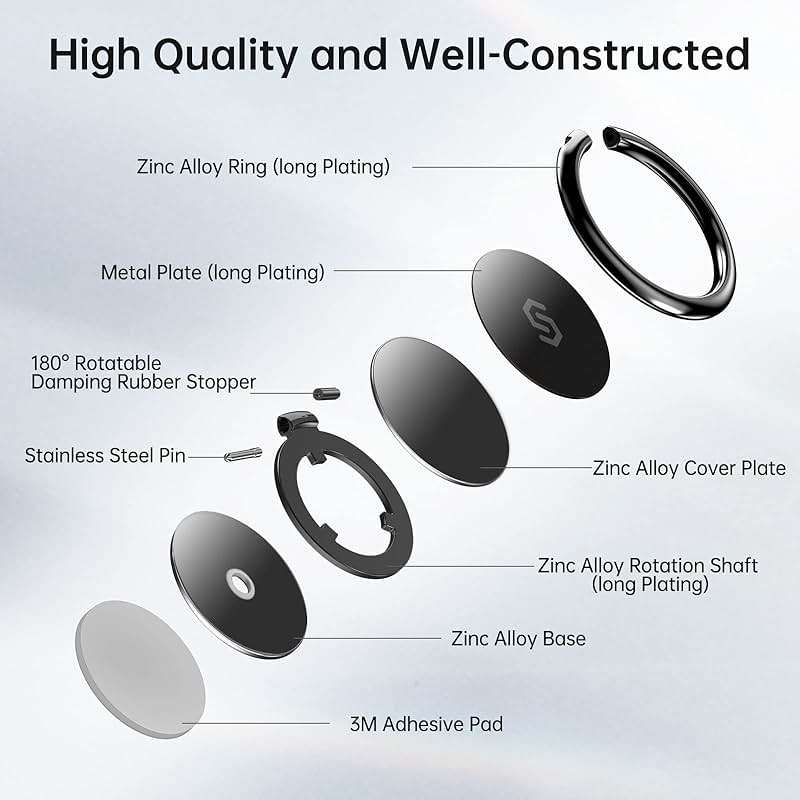 Syncwire Cell Phone Ring Holder Stand, 360 ° Rotation Finger Ring Kickstand Polished Metal Phone Grip Compatible with iPhone, Samsung, LG, Sony - Image 2