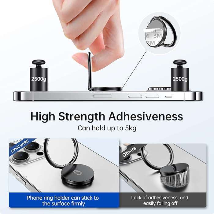 Syncwire Cell Phone Ring Holder Stand, 360 ° Rotation Finger Ring Kickstand Polished Metal Phone Grip Compatible with iPhone, Samsung, LG, Sony - Image 4