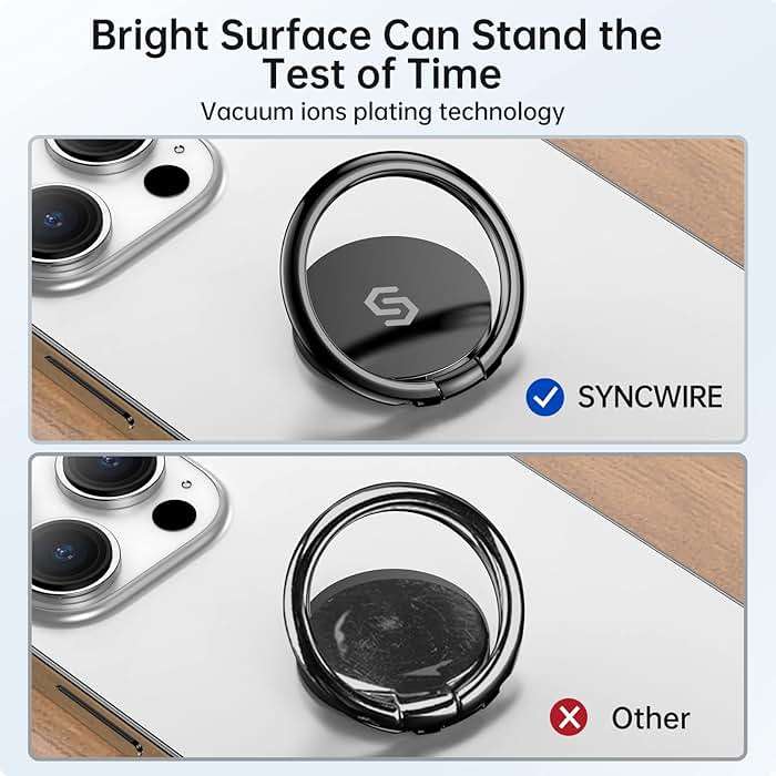 Syncwire Cell Phone Ring Holder Stand, 360 ° Rotation Finger Ring Kickstand Polished Metal Phone Grip Compatible with iPhone, Samsung, LG, Sony - Image 8