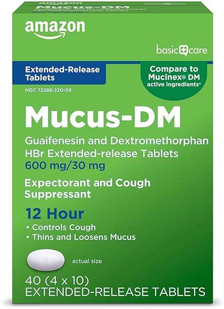 Amazon Basic Care Mucus Relief DM, 12 Hour Chest Congestion & Cough Relief, Guaifenesin & Dextromethorphan Extended-Release Tablets, 600 mg/30 mg, 40 Count (Pack of 1) (Packaging may vary) - Image 1