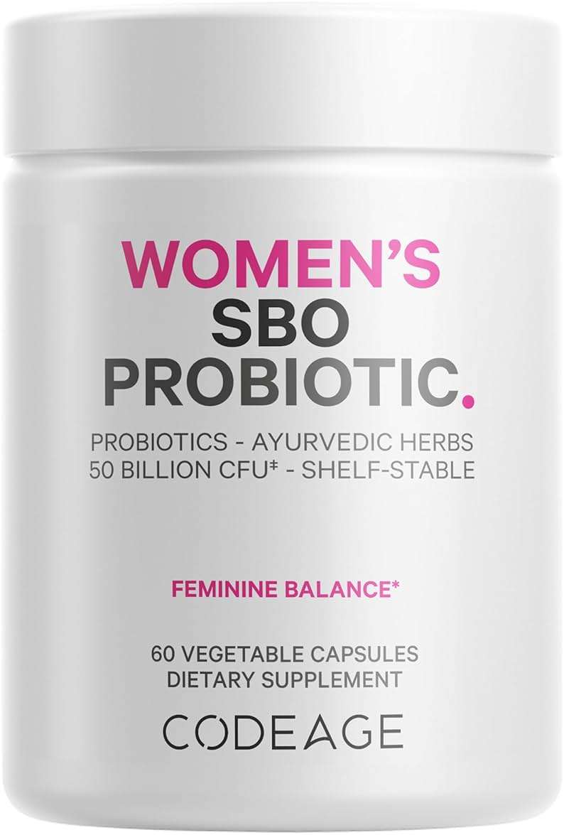 Codeage Women’s Probiotics Supplement - 50 Billion CFUs - SBO Probiotics & Prebiotics - Cranberries - Feminine Health - Fermented Botanical Blend, Whole Food Supplement - Vegan, Non-GMO - 60 Capsules - Image 1