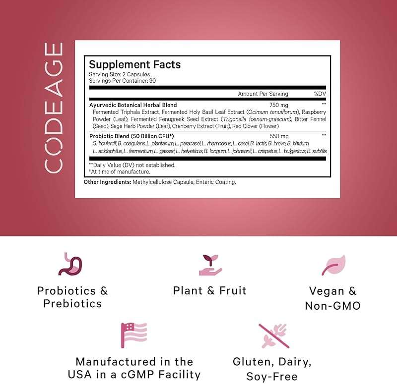 Codeage Women’s Probiotics Supplement - 50 Billion CFUs - SBO Probiotics & Prebiotics - Cranberries - Feminine Health - Fermented Botanical Blend, Whole Food Supplement - Vegan, Non-GMO - 60 Capsules - Image 2