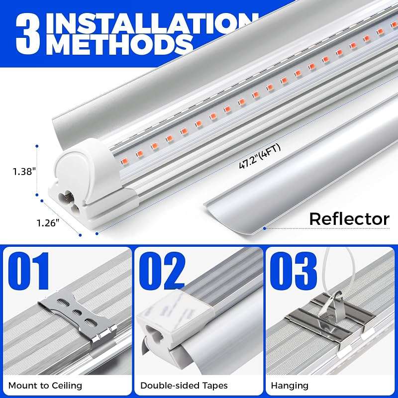 Barrina LED Grow Light, 252W(6 x 42W) 4ft T8, Full Spectrum, V-Shape with Reflector, Linkable Design, Plant Lights for Indoor Plants, 6-Pack - Image 3