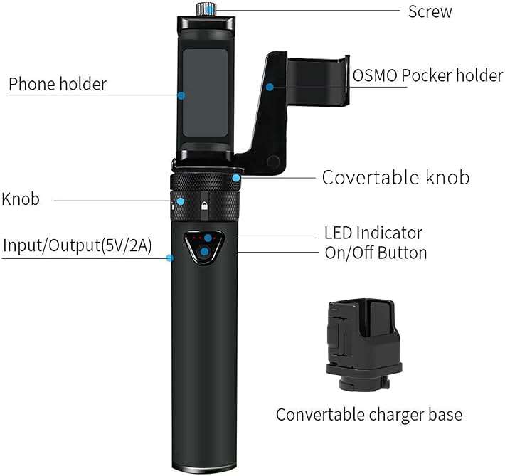 Smatree Portable Osmo Pocket 2 PowerStick (Power Bank) Compatible for DJI Osmo Pocket 2/1, Handheld Smartphone Holder Mount Bracket for OsmoPocket Camera - Image 3