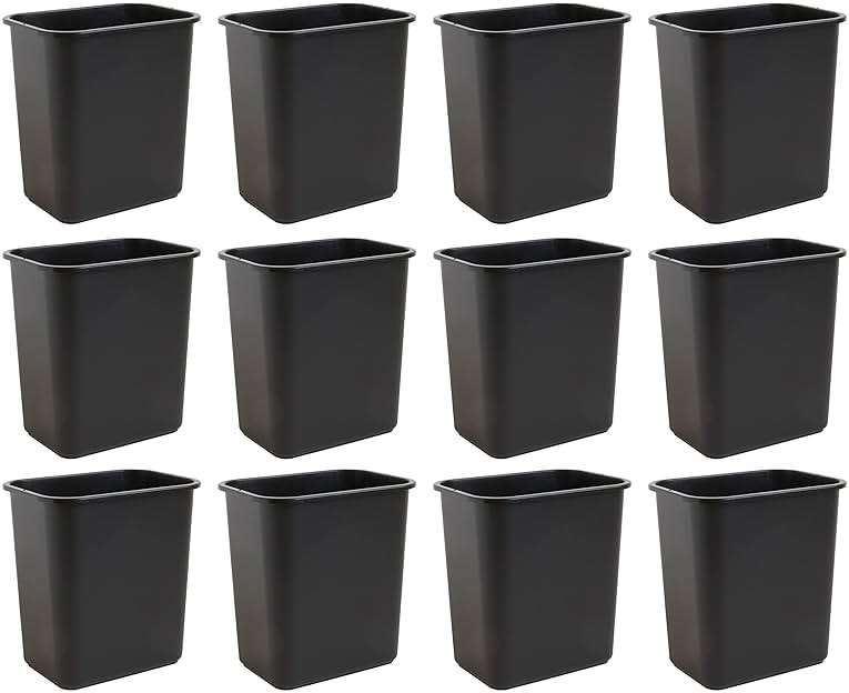United Solutions 7 Gallon / 28 Quart Efficient Trash Wastebasket, Fits Under Desk, Small, Narrow Spaces in Commercial, Kitchen, Home Office, Dorm, Easy to Clean, Black (Pack of 12) - Image 1