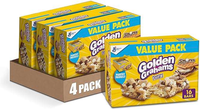 Golden Grahams Cereal Treat Bars, S'mores, Snack Bars, Value Pack, 16 Ct, 16.96 oz (Pack of 4) - Image 1