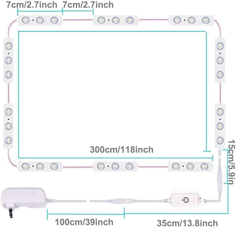 Led Vanity Mirror Lights, Hollywood Style Vanity Make Up Light, 10ft Ultra Bright White LED, Dimmable Touch Control Lights Strip, for Makeup Vanity Table & Bathroom Mirror, Mirror Not Included - Image 3
