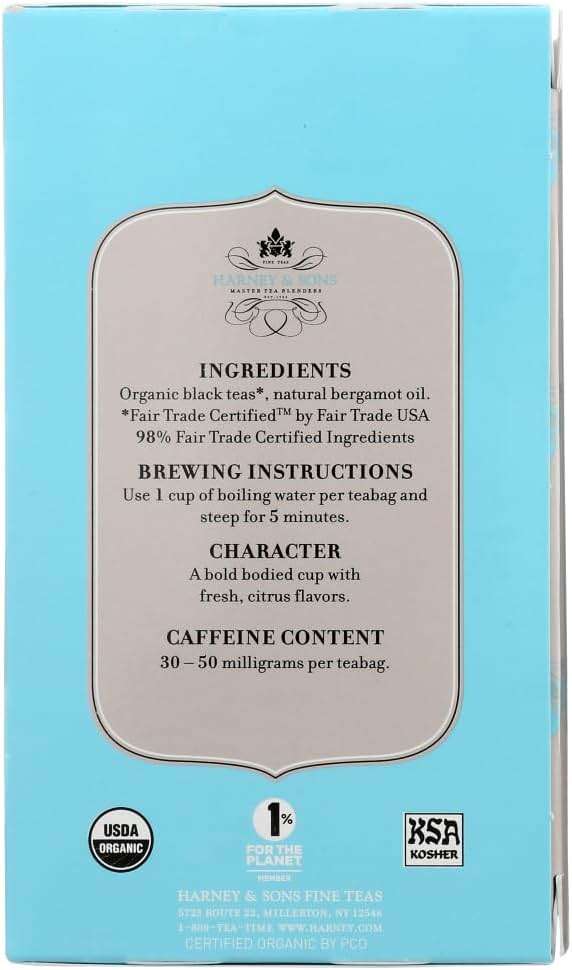 Harney & Sons Premium Tea, Organic Earl Grey Supreme Black Tea, Individually Wrapped Tea Bags, 20/box - Image 3