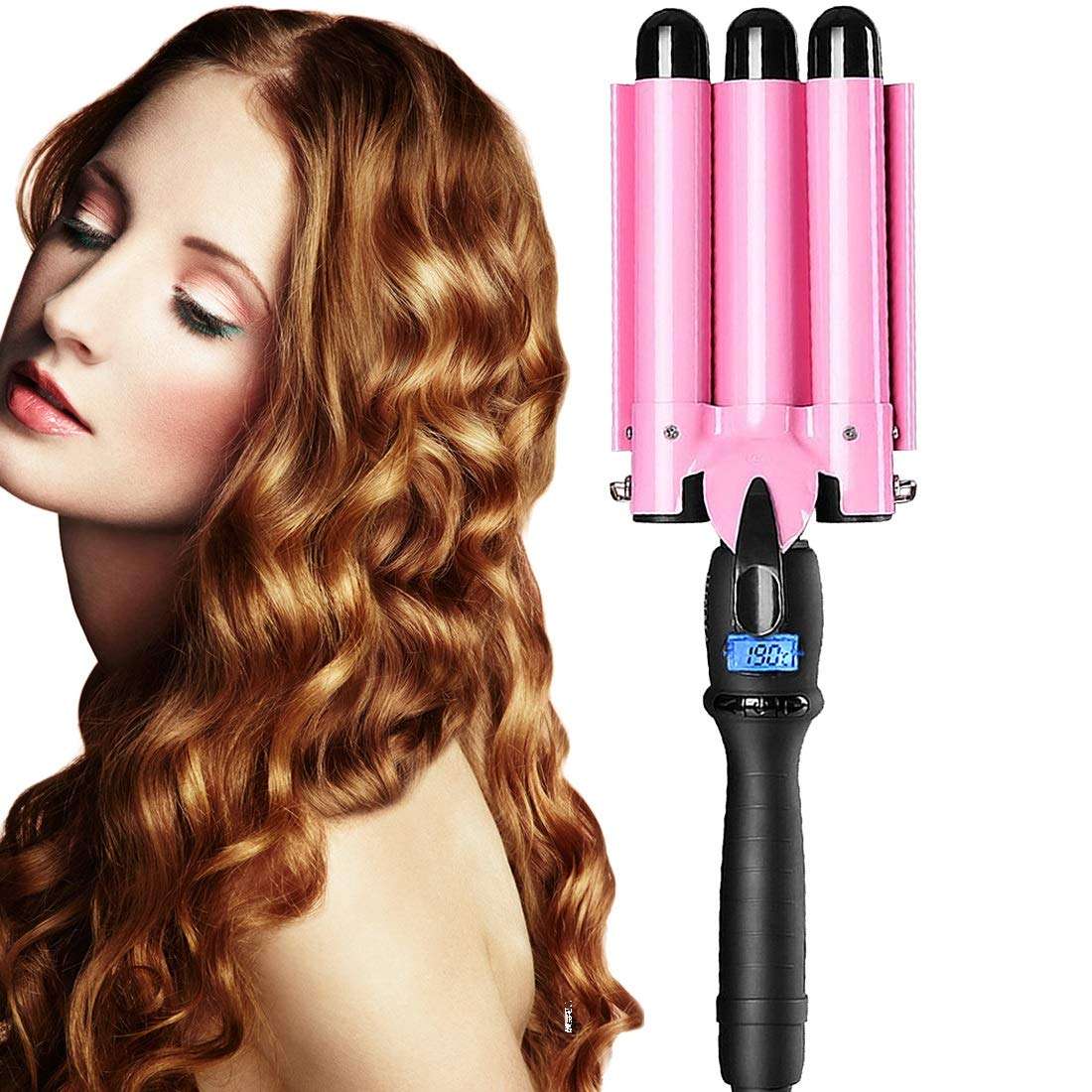 3 Barrel Curling Iron Wand 1 inch Ceramic Tourmaline Triple Barrels Beach Hair Waver Curler for Deep Waves,LCD Temperature Display Crimper Fast Heating Hair Curlers Adjustable from 80℃ to 210℃ - Image 1