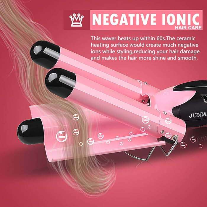 3 Barrel Curling Iron Wand 1 inch Ceramic Tourmaline Triple Barrels Beach Hair Waver Curler for Deep Waves,LCD Temperature Display Crimper Fast Heating Hair Curlers Adjustable from 80℃ to 210℃ - Image 2