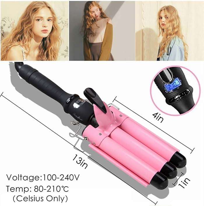 3 Barrel Curling Iron Wand 1 inch Ceramic Tourmaline Triple Barrels Beach Hair Waver Curler for Deep Waves,LCD Temperature Display Crimper Fast Heating Hair Curlers Adjustable from 80℃ to 210℃ - Image 3
