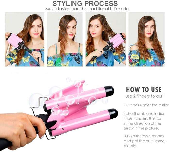 3 Barrel Curling Iron Wand 1 inch Ceramic Tourmaline Triple Barrels Beach Hair Waver Curler for Deep Waves,LCD Temperature Display Crimper Fast Heating Hair Curlers Adjustable from 80℃ to 210℃ - Image 4