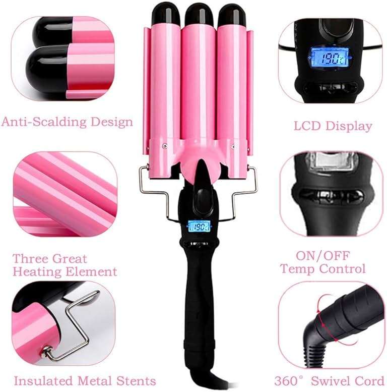 3 Barrel Curling Iron Wand 1 inch Ceramic Tourmaline Triple Barrels Beach Hair Waver Curler for Deep Waves,LCD Temperature Display Crimper Fast Heating Hair Curlers Adjustable from 80℃ to 210℃ - Image 6