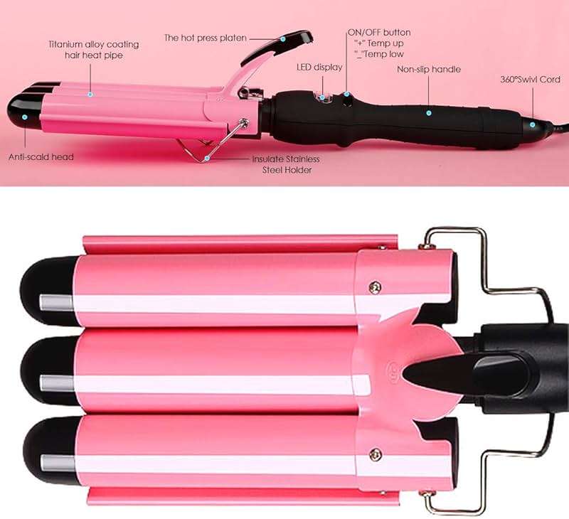 3 Barrel Curling Iron Wand 1 inch Ceramic Tourmaline Triple Barrels Beach Hair Waver Curler for Deep Waves,LCD Temperature Display Crimper Fast Heating Hair Curlers Adjustable from 80℃ to 210℃ - Image 8
