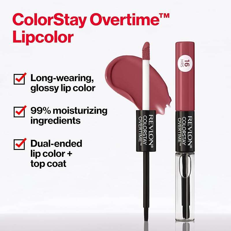 Revlon ColorStay Overtime Lipcolor, Liquid Lipstick with Clear Lip Gloss, Dual Ended with Vitamin E, 550 Blush Hour, 0.07 fl oz - Image 6