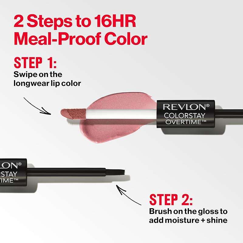 Revlon ColorStay Overtime Lipcolor, Liquid Lipstick with Clear Lip Gloss, Dual Ended with Vitamin E, 550 Blush Hour, 0.07 fl oz - Image 7
