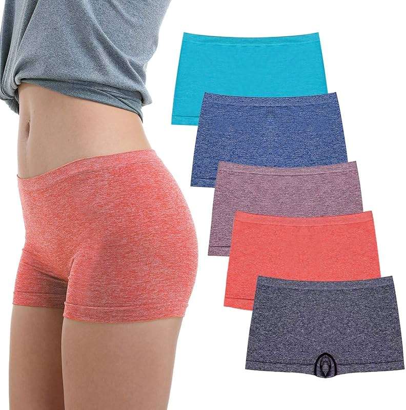 R RUXIA Women's Boyshort Panties Seamless Nylon Underwear Stretch Boxer Briefs 5 Pack - Image 1