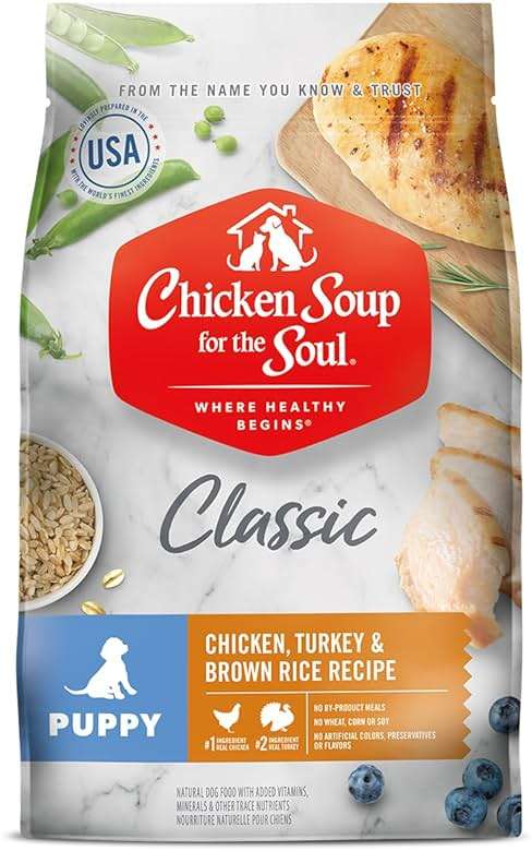 Chicken Soup for the Soul Natural Premium Dry Puppy Food, Real Meat First Ingredient, No By-Products, Supports Brain Development & Strong Bones & Teeth, Chicken, Brown Rice & Turkey 4.5lb - Image 1