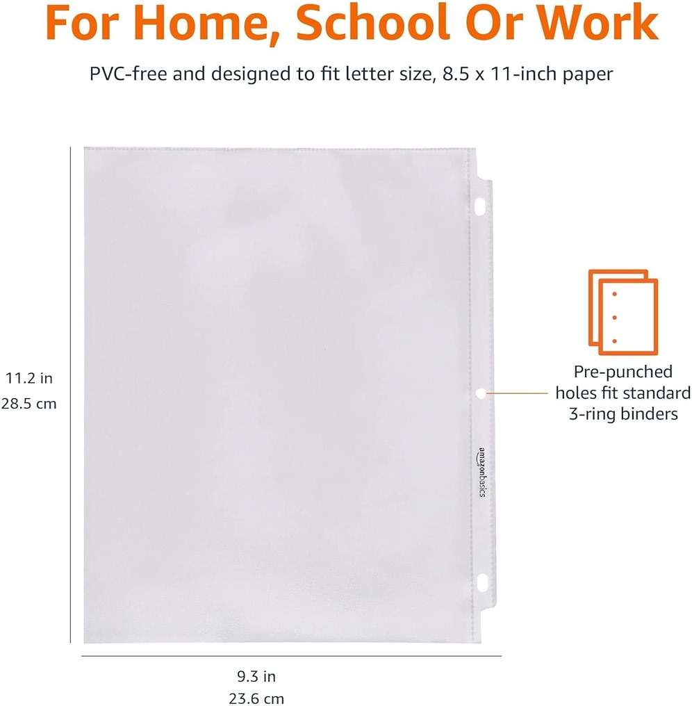 Amazon Basics Sheet Protectors for 3 Ring Binder, Heavyweight, Polypropylene, Top Loading, Letter Size, 8.5 x 11 Inch, 200-Pack, Clear - Image 3
