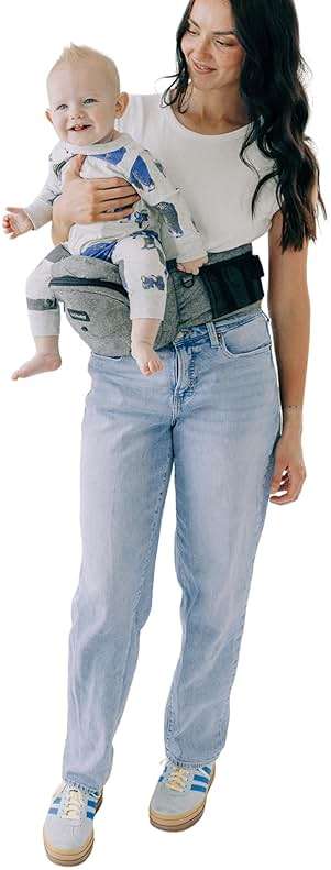 Tushbaby Original Hip Seat Baby Carrier for Babies & Toddlers up to 45 lbs, Safety Certified, Lightweight No-Foam Design with Storage, Grey - Image 5