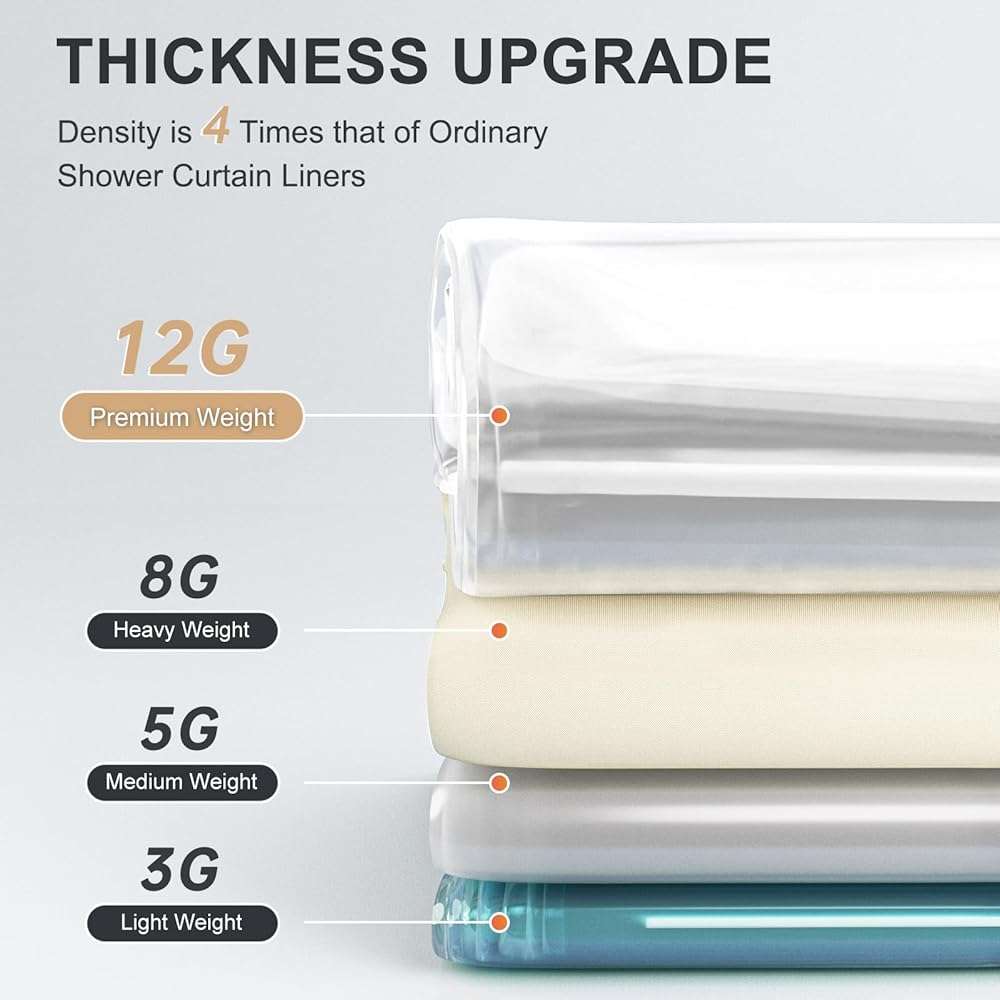 AmazerBath Heavy Duty Shower Curtain Liner 12 Gauge, 72 x 72 Inches Clear Shower Curtain Liner with 3 Clear Stones and 12 Grommet Holes, Weighted Plastic Shower Liner - Image 3