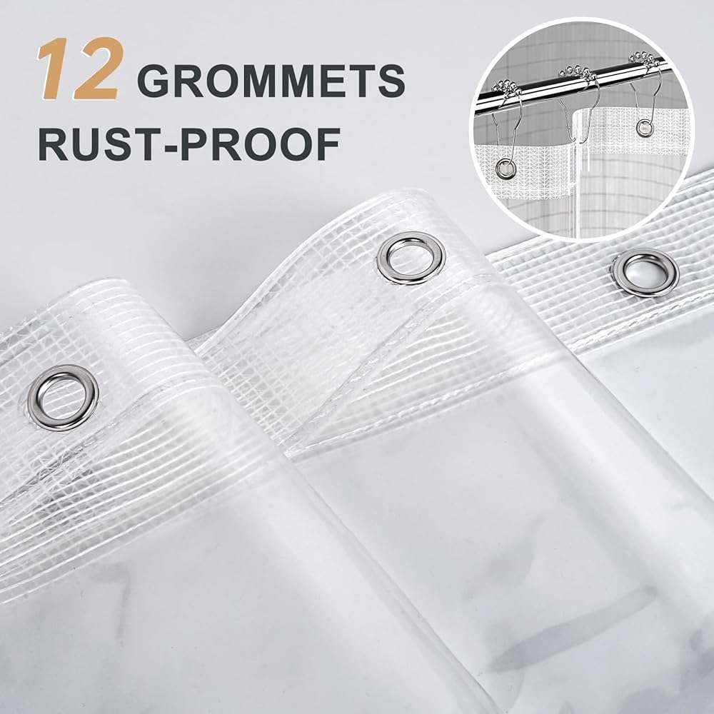 AmazerBath Heavy Duty Shower Curtain Liner 12 Gauge, 72 x 72 Inches Clear Shower Curtain Liner with 3 Clear Stones and 12 Grommet Holes, Weighted Plastic Shower Liner - Image 4