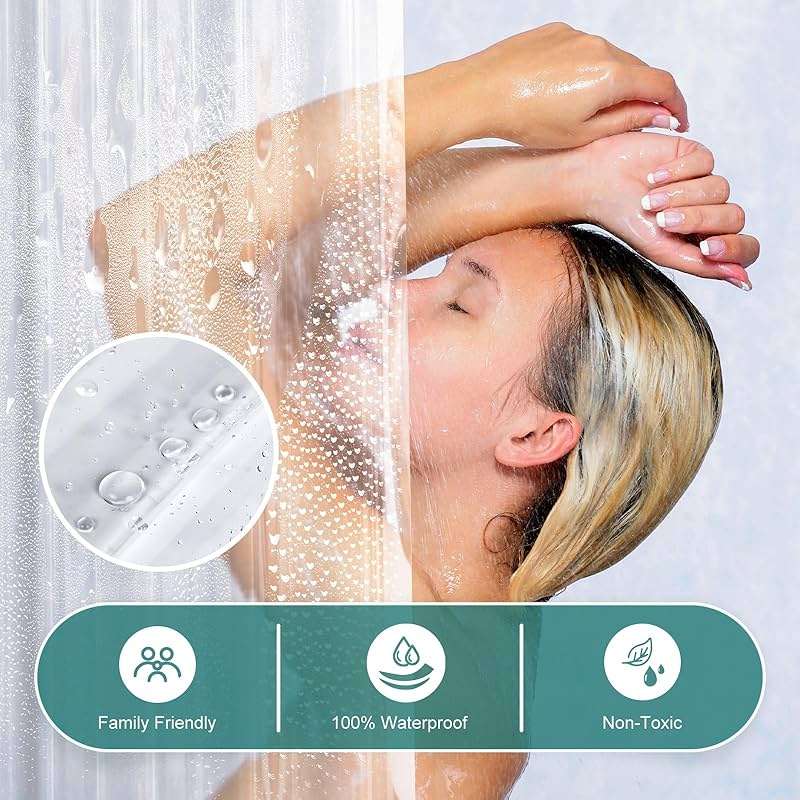AmazerBath Heavy Duty Shower Curtain Liner 12 Gauge, 72 x 72 Inches Clear Shower Curtain Liner with 3 Clear Stones and 12 Grommet Holes, Weighted Plastic Shower Liner - Image 6