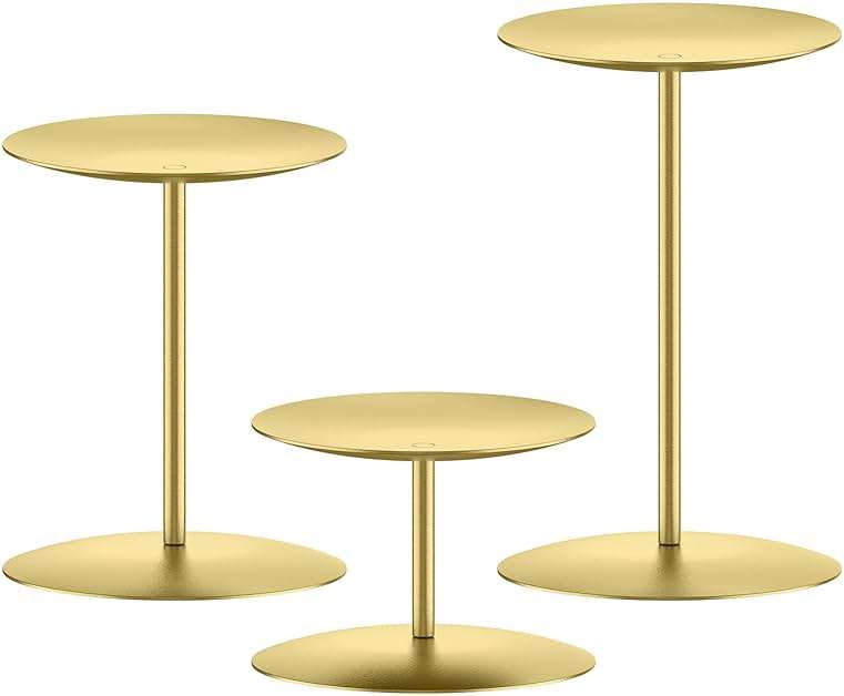 smtyle Gold Metal Candle Holder Sets for Pillar Candles Set of 3 Wedding Table Centerpiece Candle Holders, Minimalist Farmhouse Decor for Fireplace Mantel & Dining Room - Image 1
