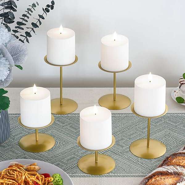 smtyle Gold Metal Candle Holder Sets for Pillar Candles Set of 3 Wedding Table Centerpiece Candle Holders, Minimalist Farmhouse Decor for Fireplace Mantel & Dining Room - Image 4