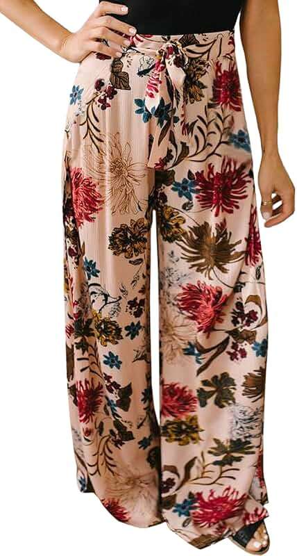 ECOWISH Wide Leg Pants for Women Summer 2026 Palazzo Tropical Floral Casual High Waist Flared Trousers with Pockets - Image 1