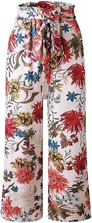 ECOWISH Wide Leg Pants for Women Summer 2026 Palazzo Tropical Floral Casual High Waist Flared Trousers with Pockets - Image 5